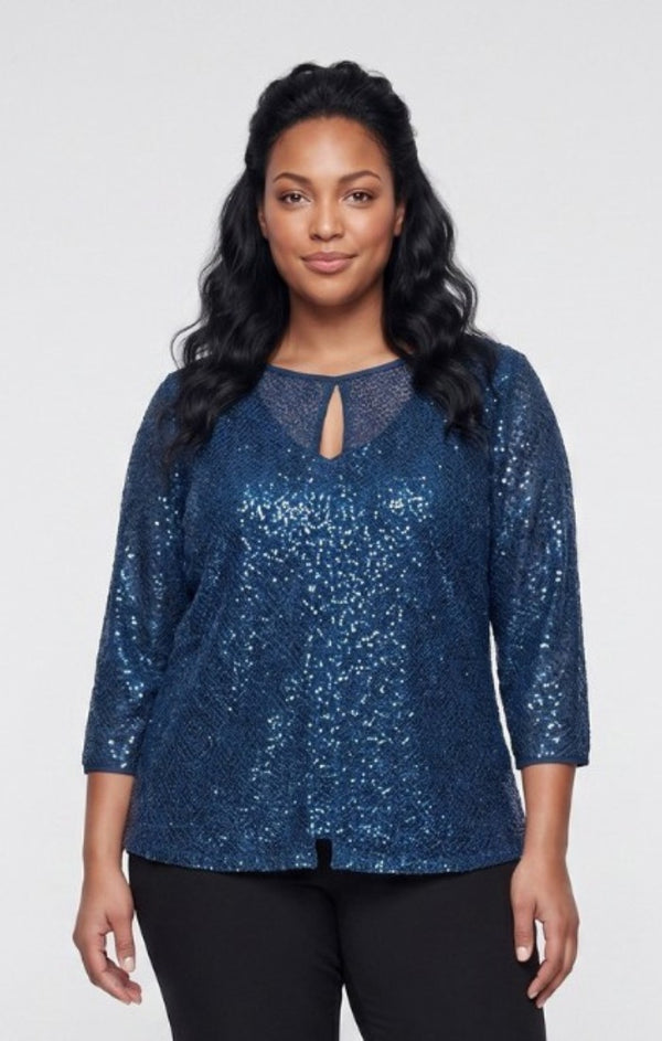 Topaz Keyhole Neck Sequin Formal Top Alex Evenings 8415014
