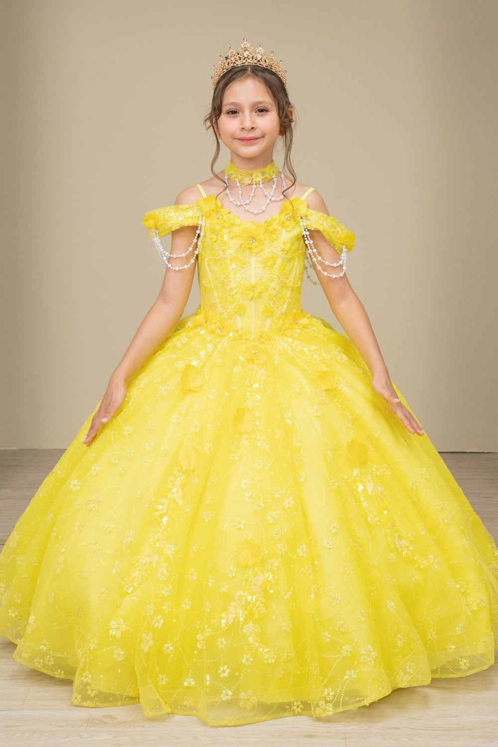 Flower Girl Dresses Formal 3D Floral Applique Flower Girl Dress Yellow