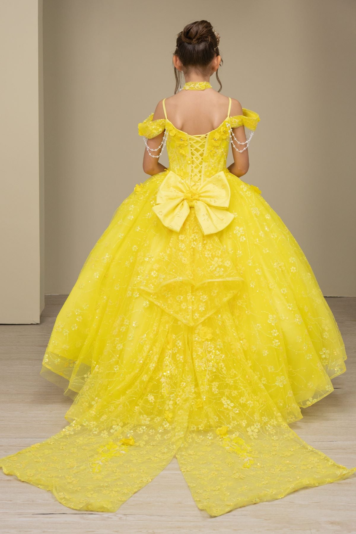 Flower Girl Dresses Formal 3D Floral Applique Flower Girl Dress Yellow