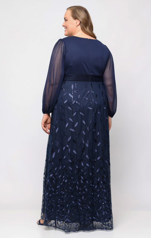 Navy V-Neck Floor-Length Mesh Formal Dress Sequin Alex Evenings 84171947