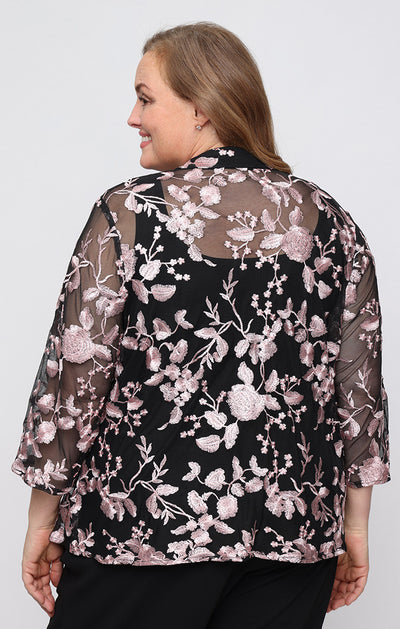 Black Shell Pnk Scoop Neck Hip-Length Embroidered Mesh Formal Top Jacket Twinset Alex Evenings 84171973