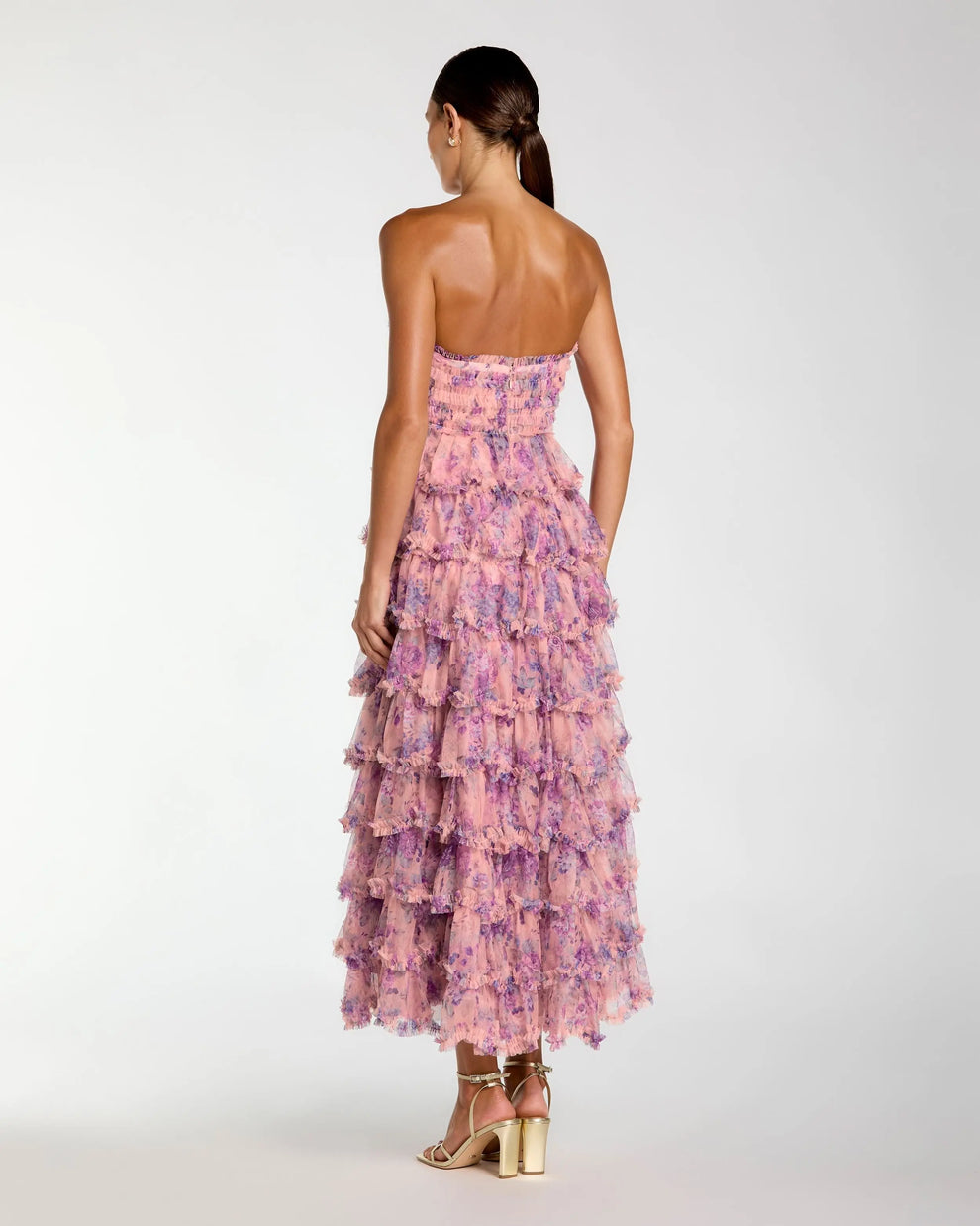 Strapless Midi Tulle Cocktail Dress by Mac Duggal 8420 in Orchid Multi