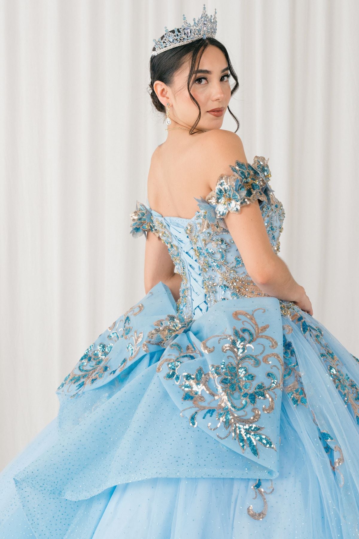 Quinceniera Dresses Long Floral Applique Ball Gown Quinceanera Dress Cinderella Couture 8420JQ Blue