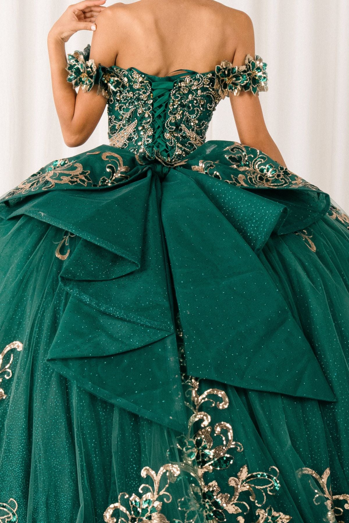 Quinceniera Dresses Long Floral Applique Ball Gown Quinceanera Dress Cinderella Couture 8420JQ Hunter Green