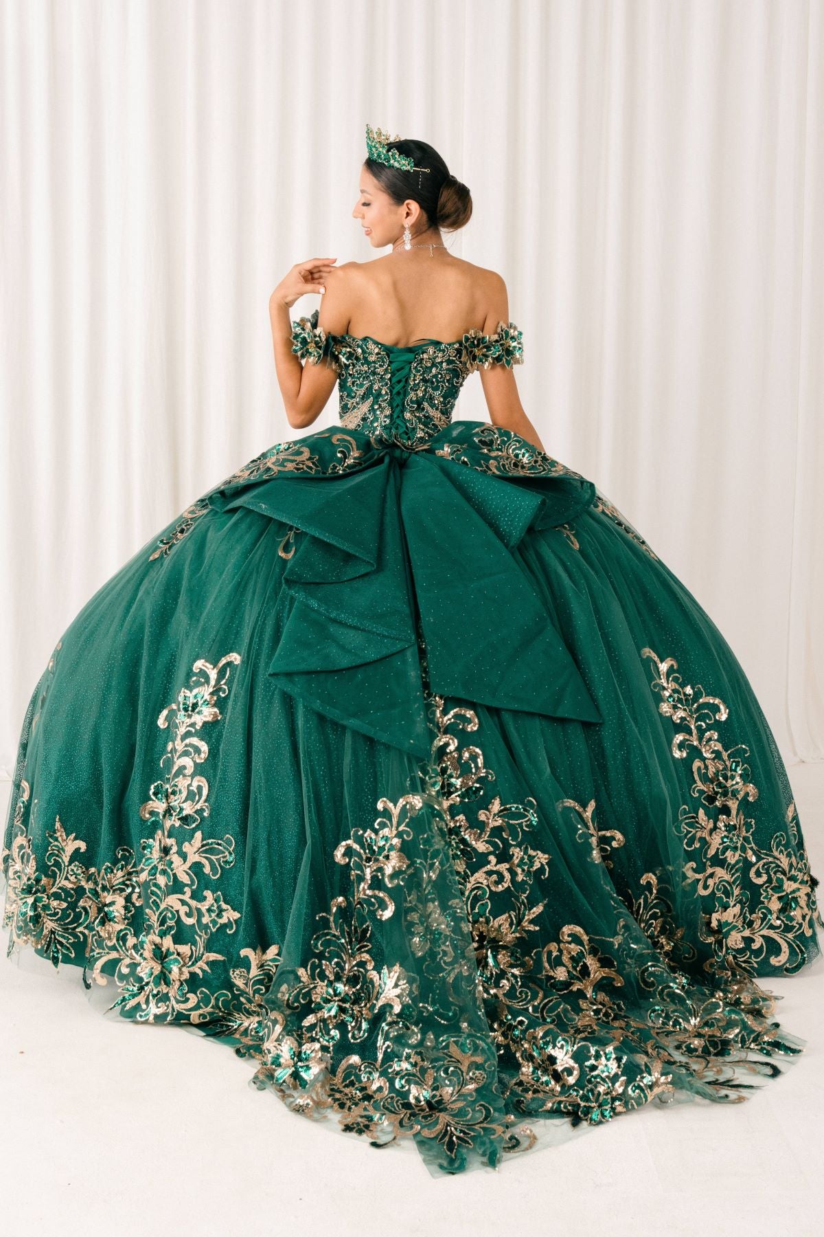 Quinceniera Dresses Long Floral Applique Ball Gown Quinceanera Dress Cinderella Couture 8420JQ Hunter Green