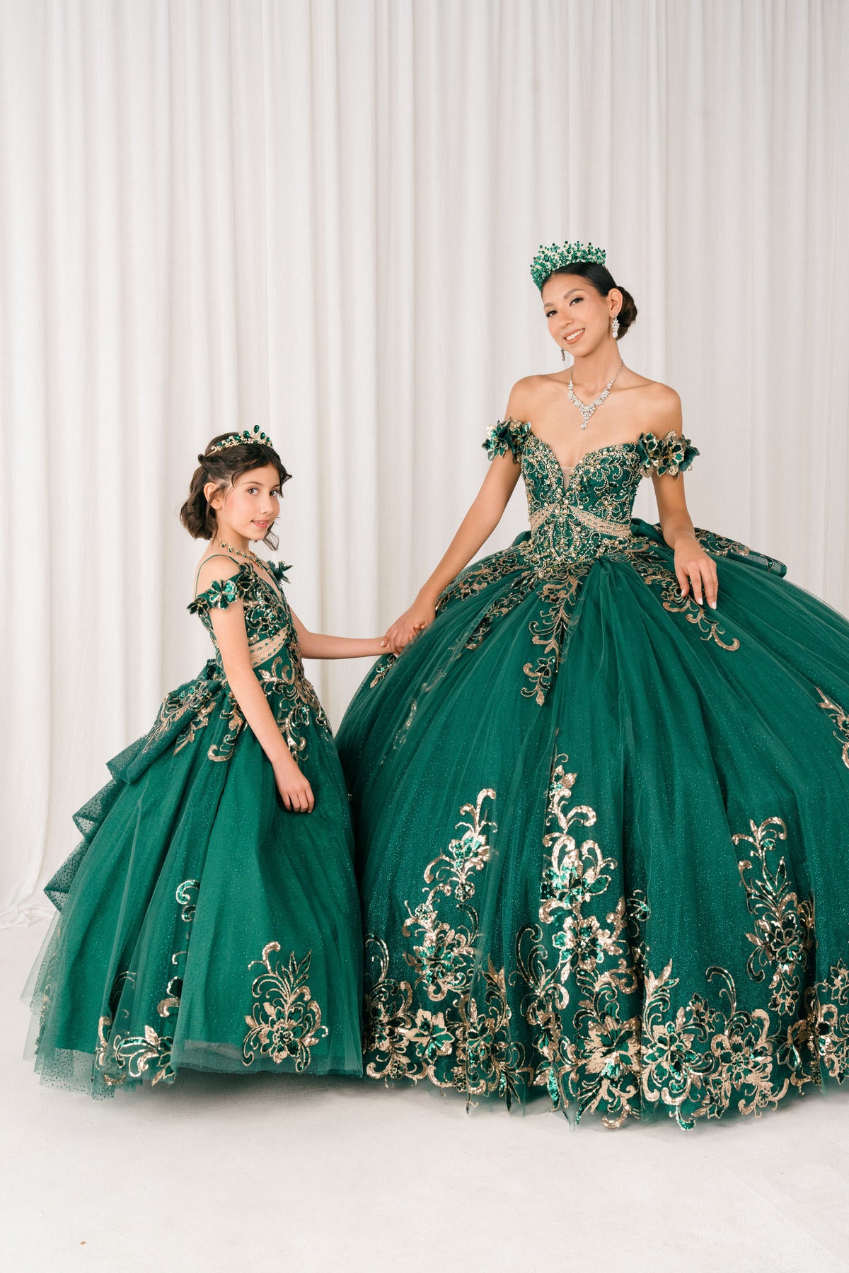 Quinceniera Dresses Long Floral Applique Ball Gown Quinceanera Dress Cinderella Couture 8420JQ Hunter Green