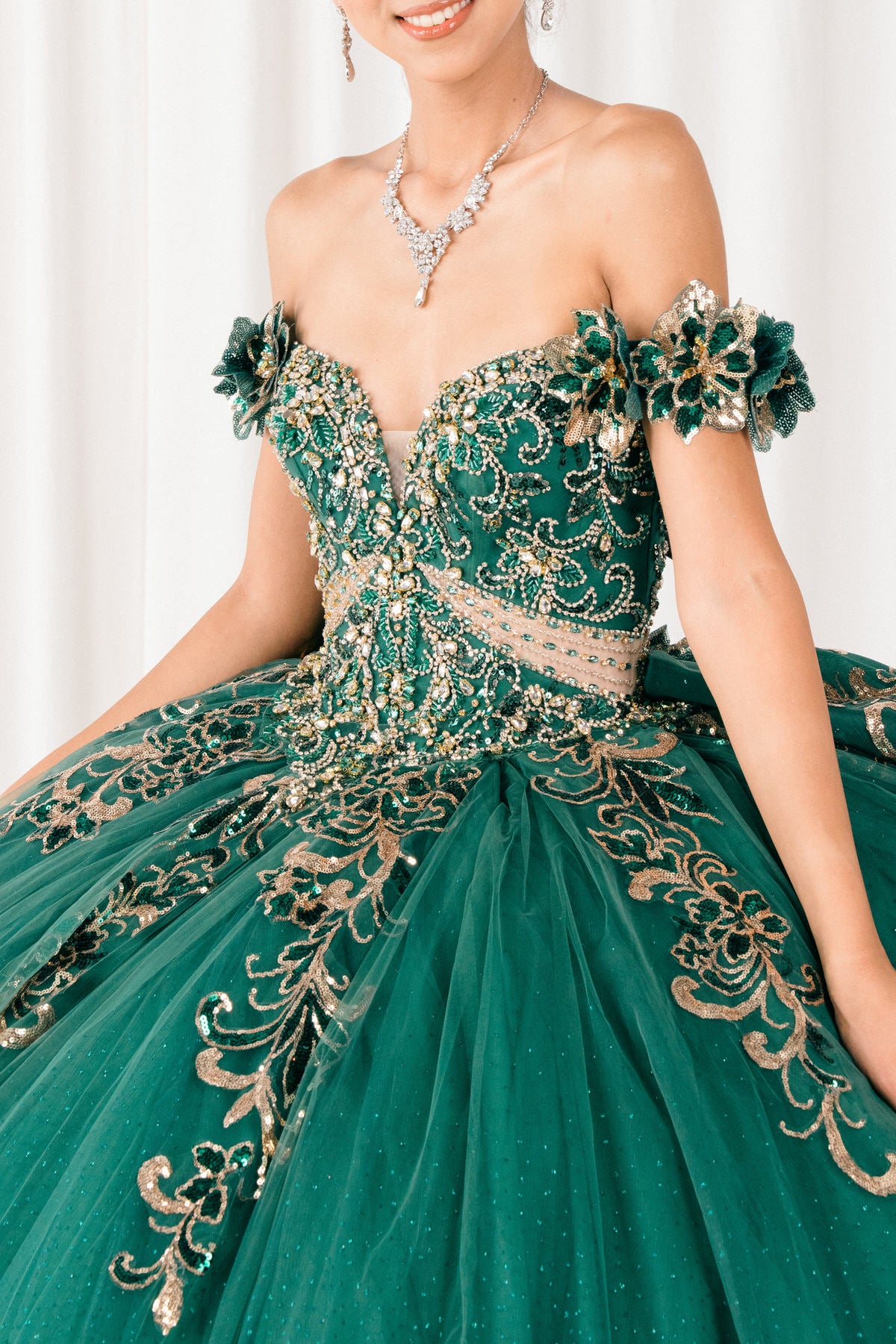 Quinceniera Dresses Long Floral Applique Ball Gown Quinceanera Dress Cinderella Couture 8420JQ Hunter Green