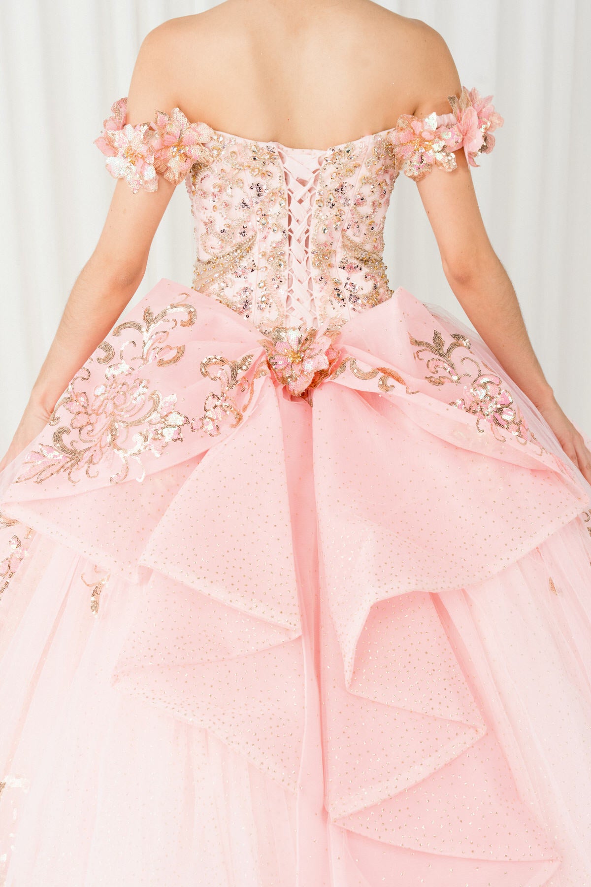 Quinceniera Dresses Long Floral Applique Ball Gown Quinceanera Dress Cinderella Couture 8420JQ Pink