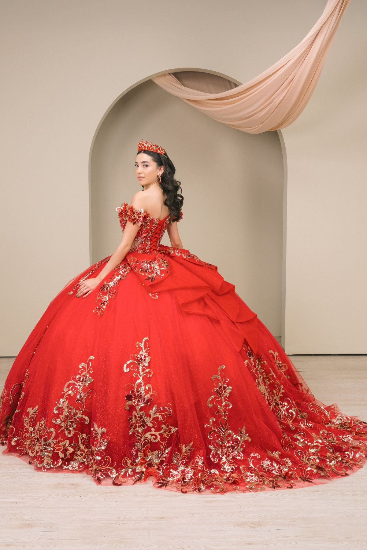 Quinceniera Dresses Long Floral Applique Ball Gown Quinceanera Dress Cinderella Couture 8420JQ Red