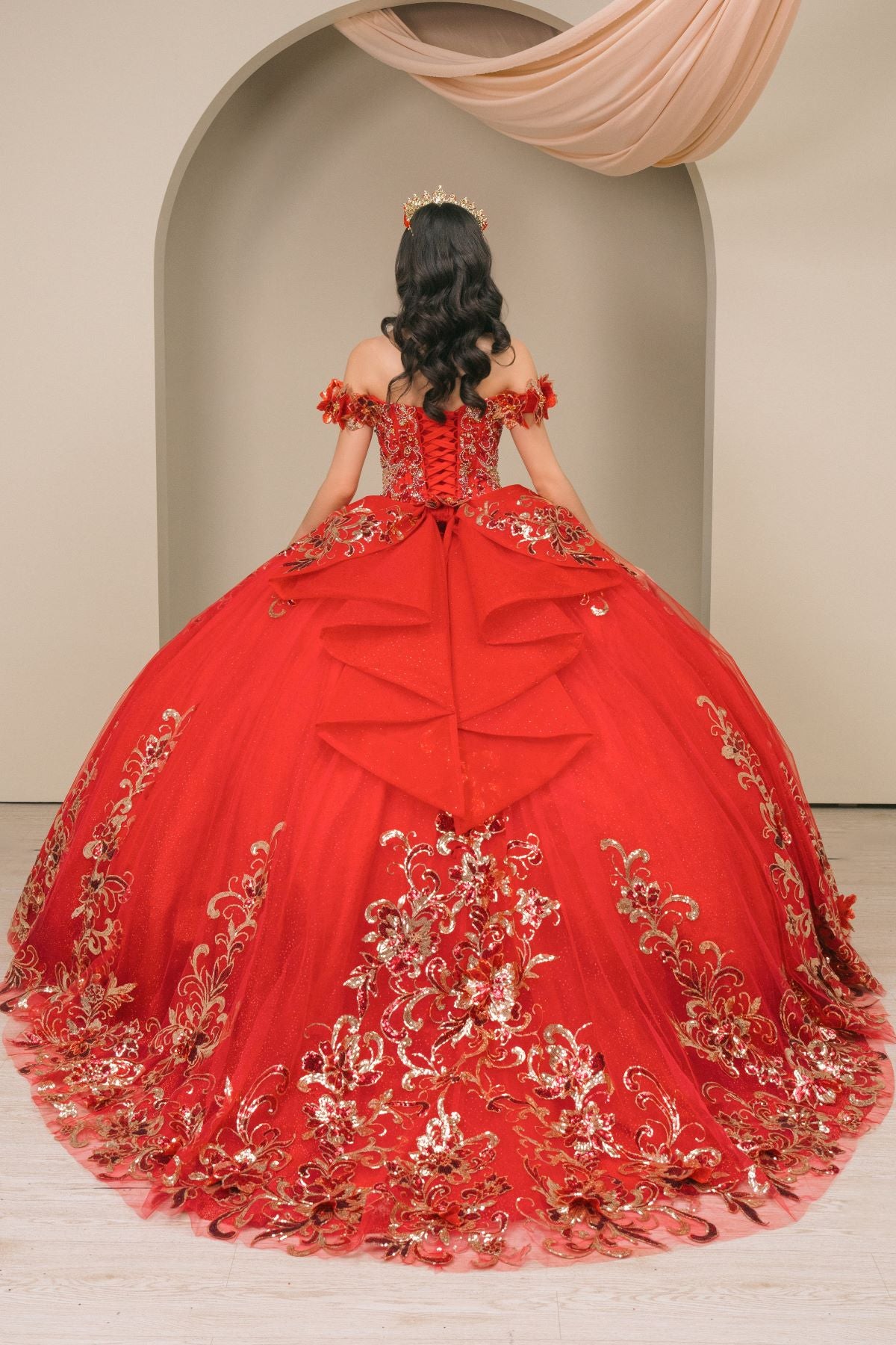 Quinceniera Dresses Long Floral Applique Ball Gown Quinceanera Dress Cinderella Couture 8420JQ Red