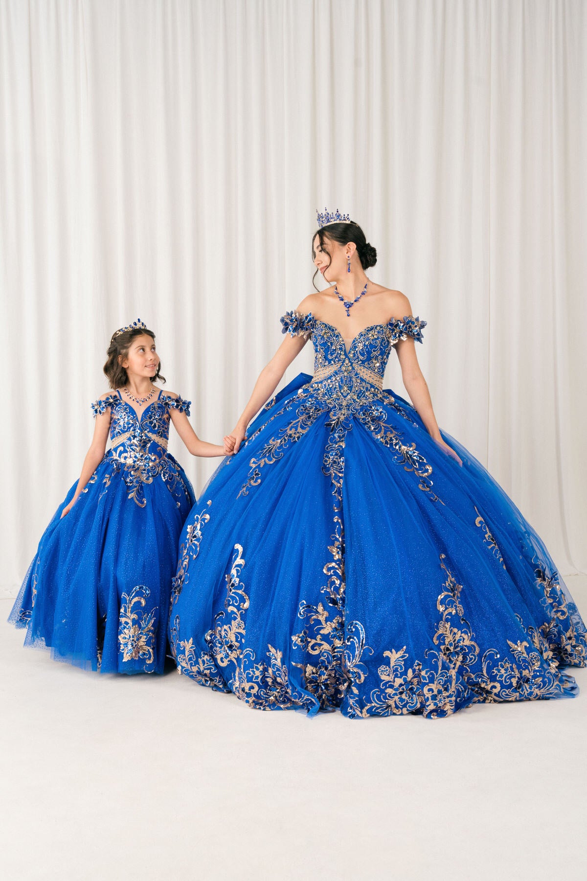 Quinceniera Dresses Long Floral Applique Ball Gown Quinceanera Dress Cinderella Couture 8420JQ Royal