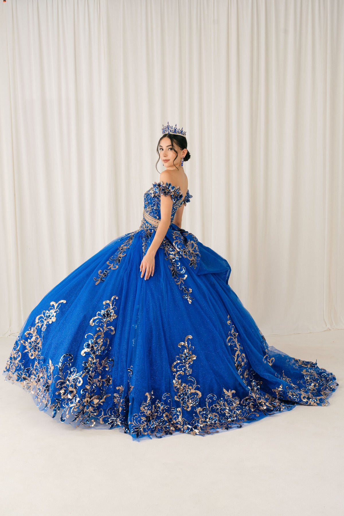 Quinceniera Dresses Long Floral Applique Ball Gown Quinceanera Dress Cinderella Couture 8420JQ Royal