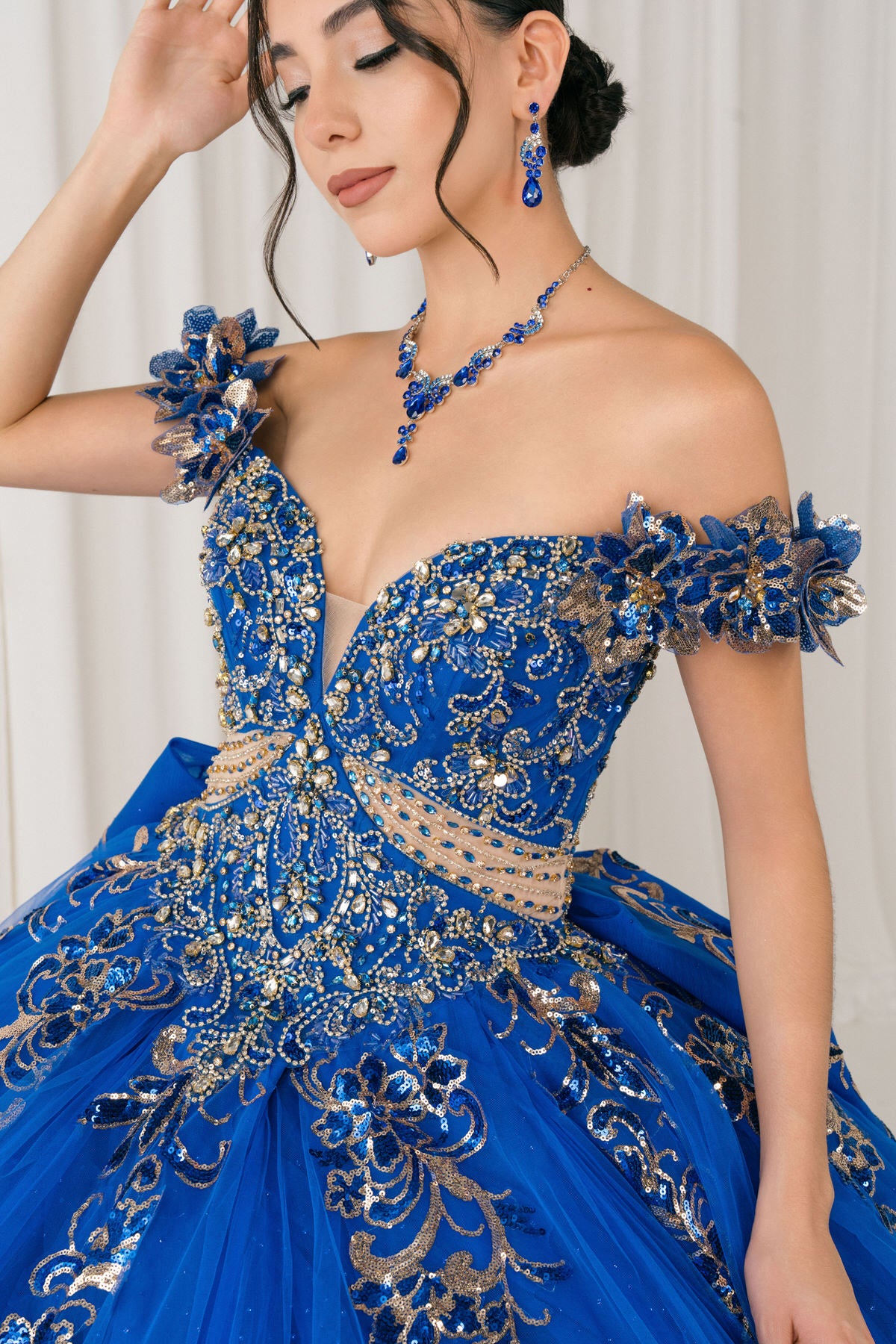 Quinceniera Dresses Long Floral Applique Ball Gown Quinceanera Dress Cinderella Couture 8420JQ Royal