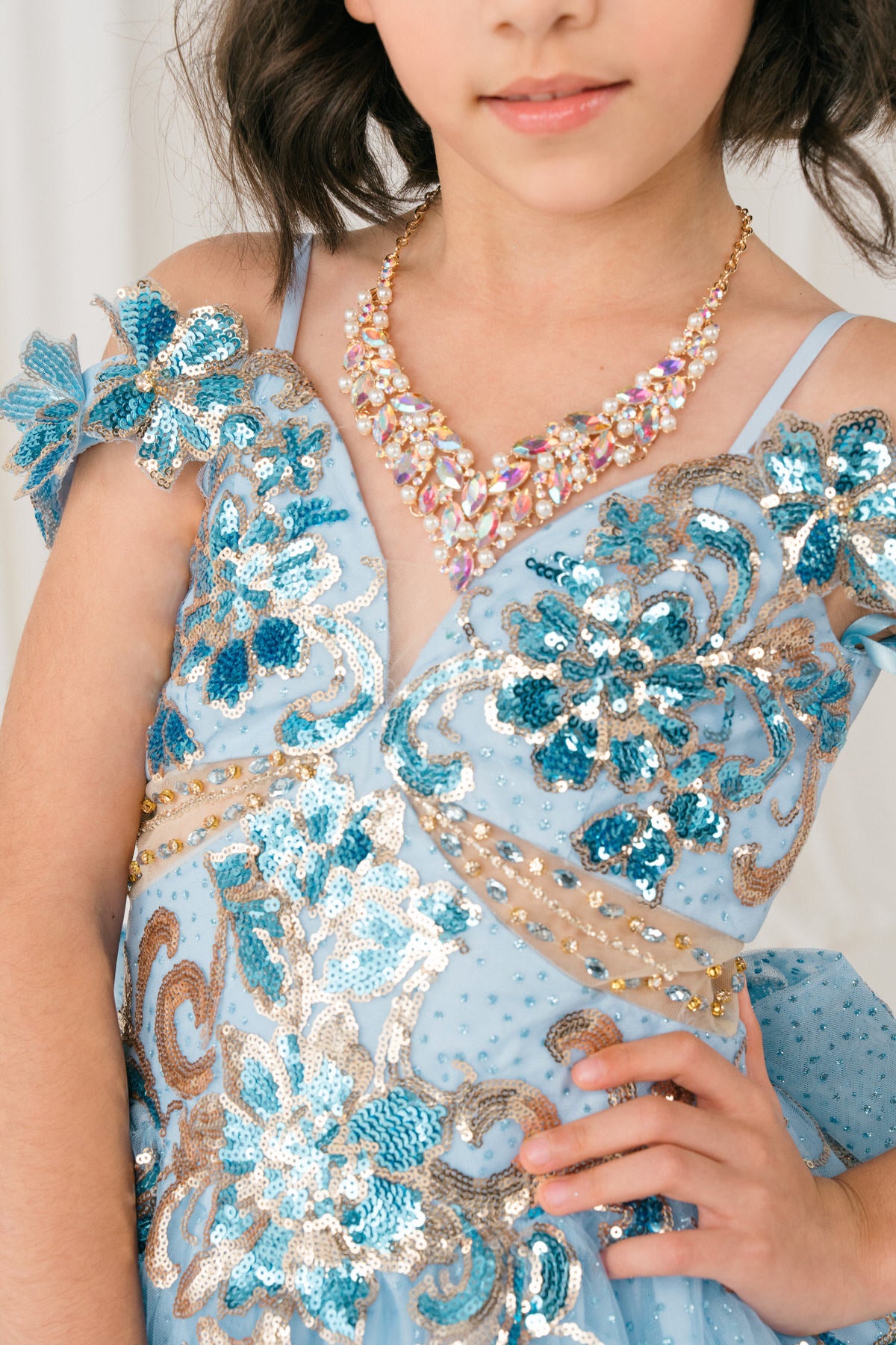 Flower Girl Dresses Floral Applique Lace Ball Gown Flower Girl Dress Blue