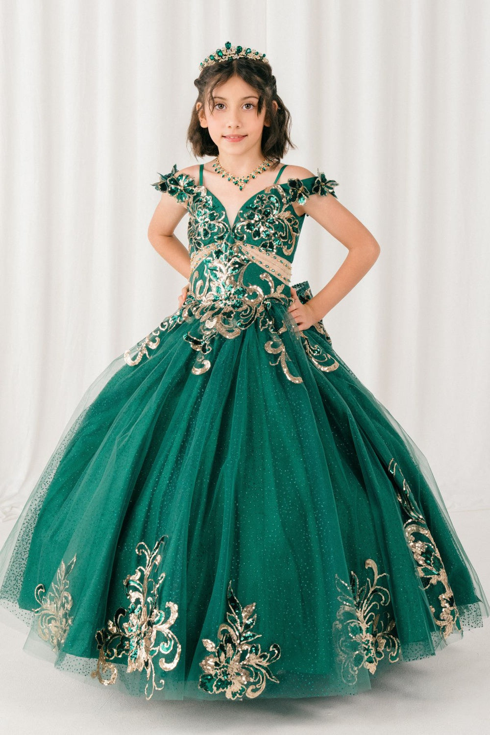 Flower Girl Dresses Floral Applique Lace Ball Gown Flower Girl Dress Hunter Green