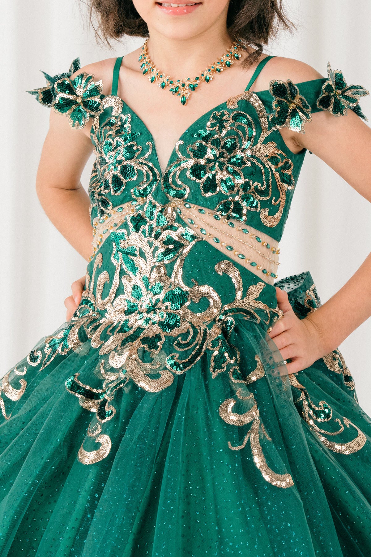 Flower Girl Dresses Floral Applique Lace Ball Gown Flower Girl Dress Hunter Green