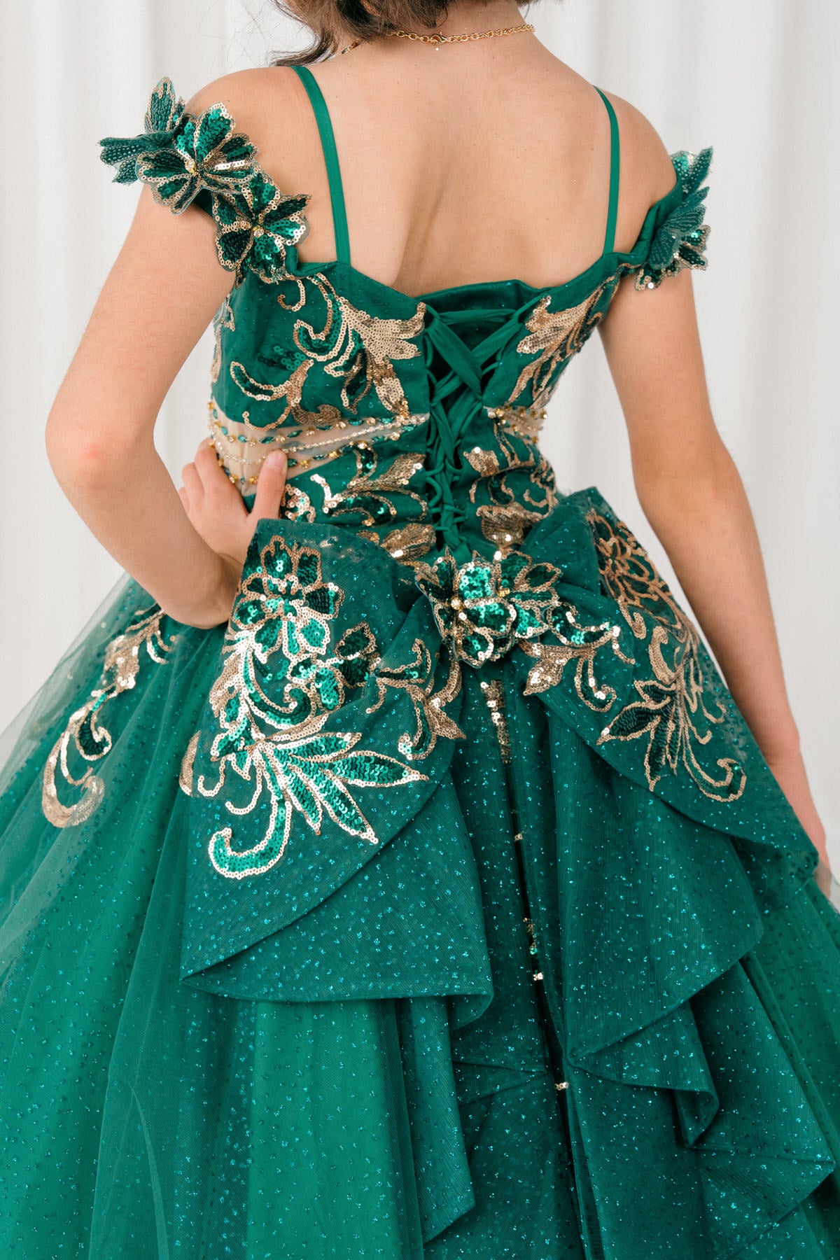 Flower Girl Dresses Floral Applique Lace Ball Gown Flower Girl Dress Hunter Green