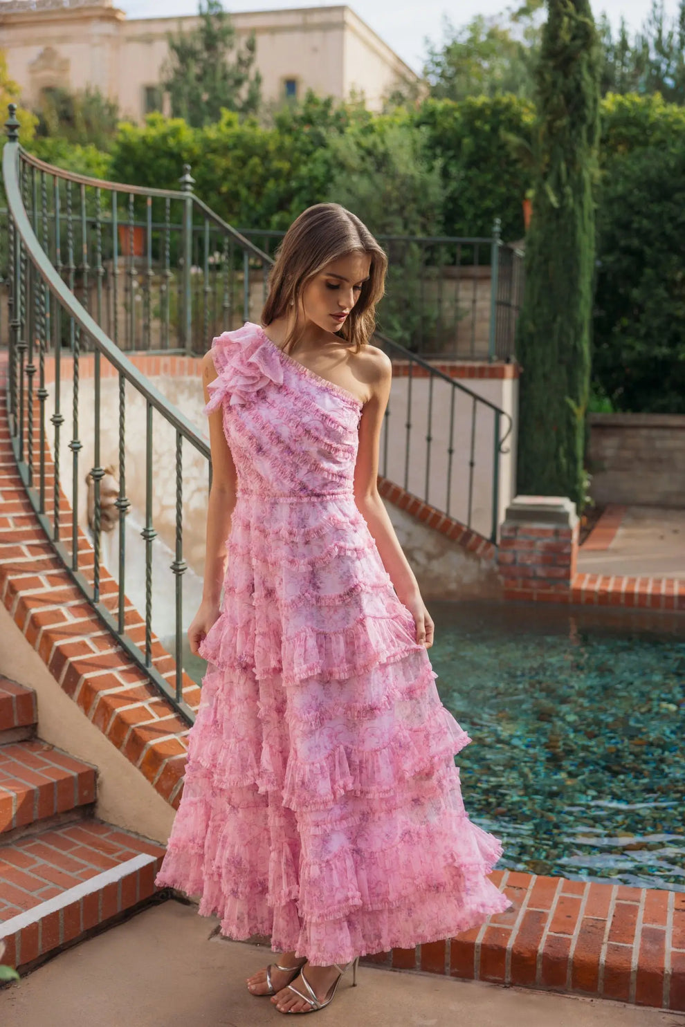 One-Shoulder Midi Tulle Cocktail Dress by Mac Duggal 8422 in Pastel Multi
