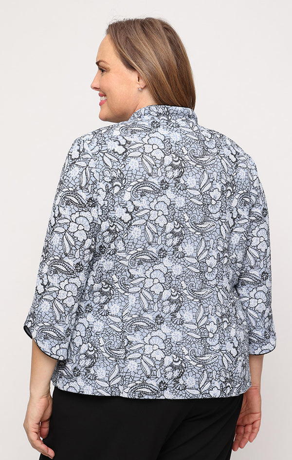 Hydrangea Mandarin Collar Two-Piece Lace Twinset with Tank and Jacket Alex Evenings 8425958