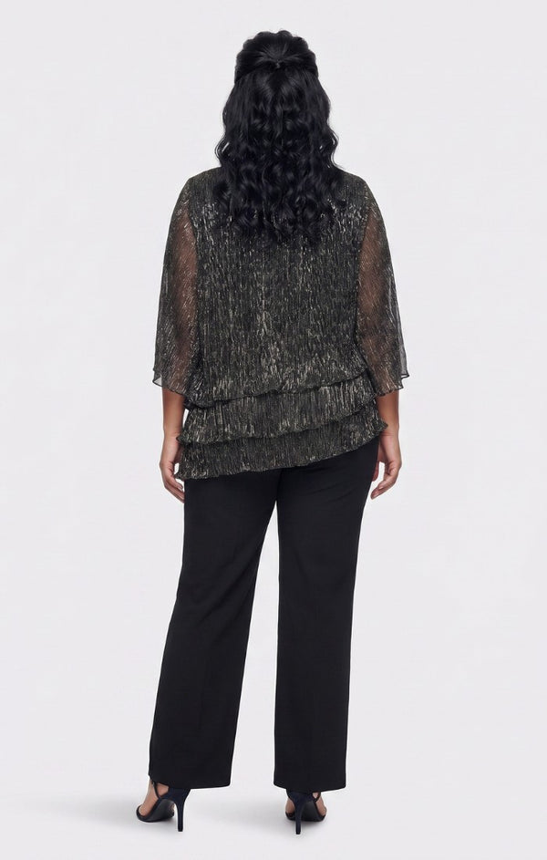 Gunmetal Scoop Neck Hip Length Metallic Formal Top Ruffle Alex Evenings 8427817
