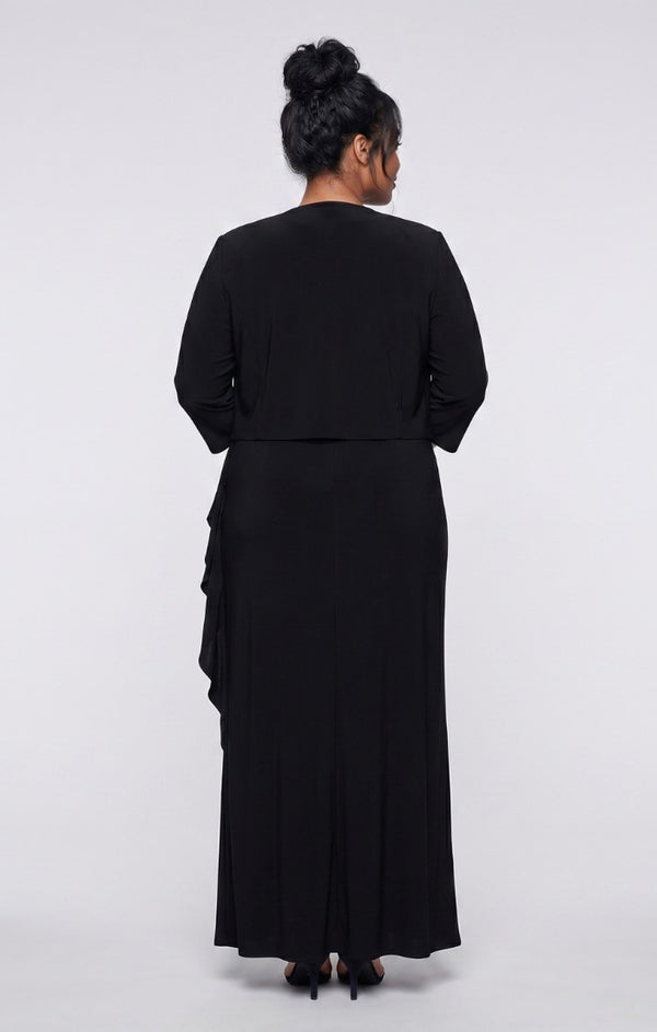 Black Alex Evenings 84351695 Square Neck Floor-Length Jersey Evening Jacket Dress