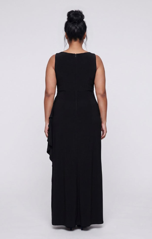 Black Alex Evenings 84351695 Square Neck Floor-Length Jersey Evening Jacket Dress