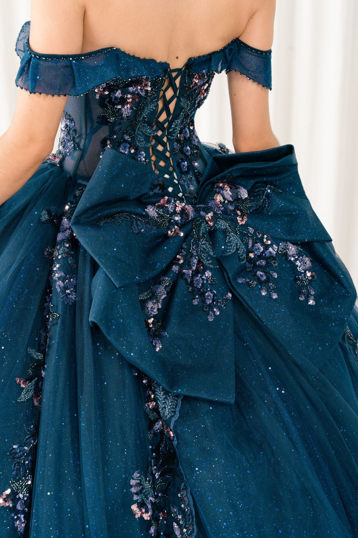Quinceniera Dresses Long Floral Ball Gown Quinceanera Dress Cinderella Couture 8440JQ Navy