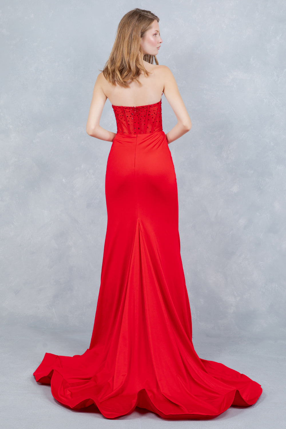 Prom Dresses Long Formal Corset Beaded Prom Dress Cinderella Couture 8443J Red