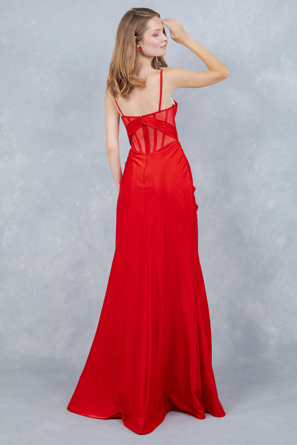 Prom Dresses Pleated Long Corset Evening Prom Dress Cinderella Couture 8448J Red