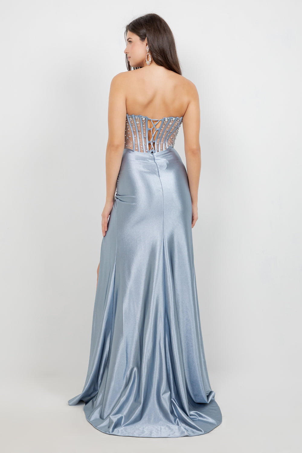 Prom Dresses Long Formal Floral Applique Pleated Prom Dress Cinderella Couture 8449J Blue