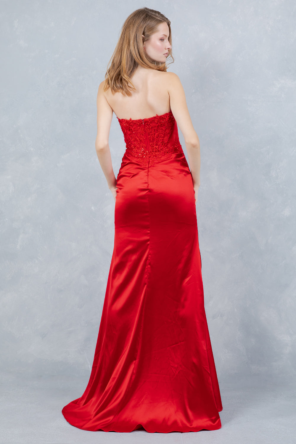Prom Dresses Formal Long Lace Corset Fitted Prom Dress Cinderella Couture 8453J Red