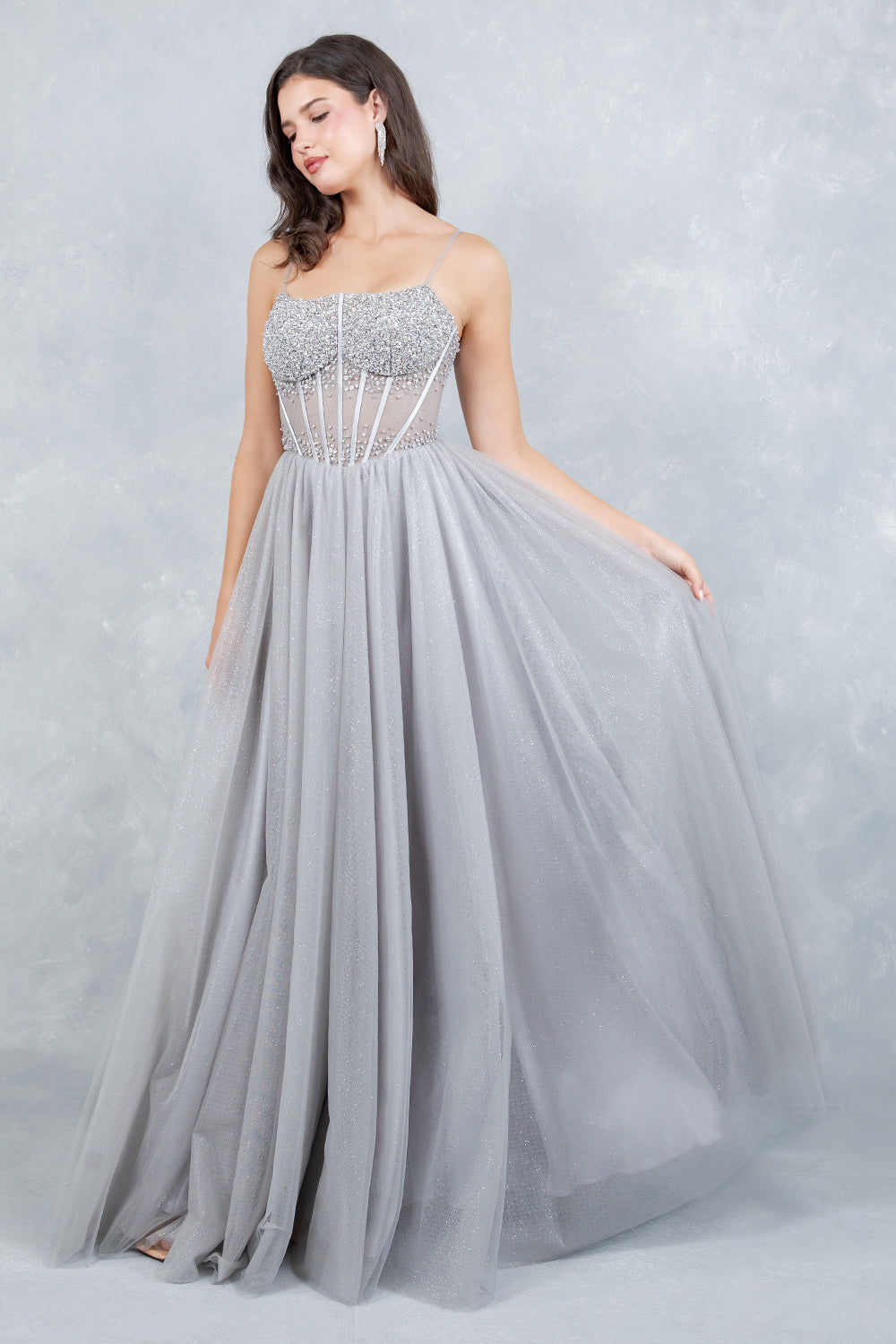 Prom Dresses Long Formal Corset Ball Gown Prom Dress Cinderella Couture 8459J Silver