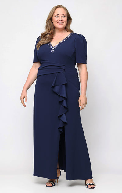V-Neck Floor-Length Jersey Evening Sheath Alex Evenings 8460597