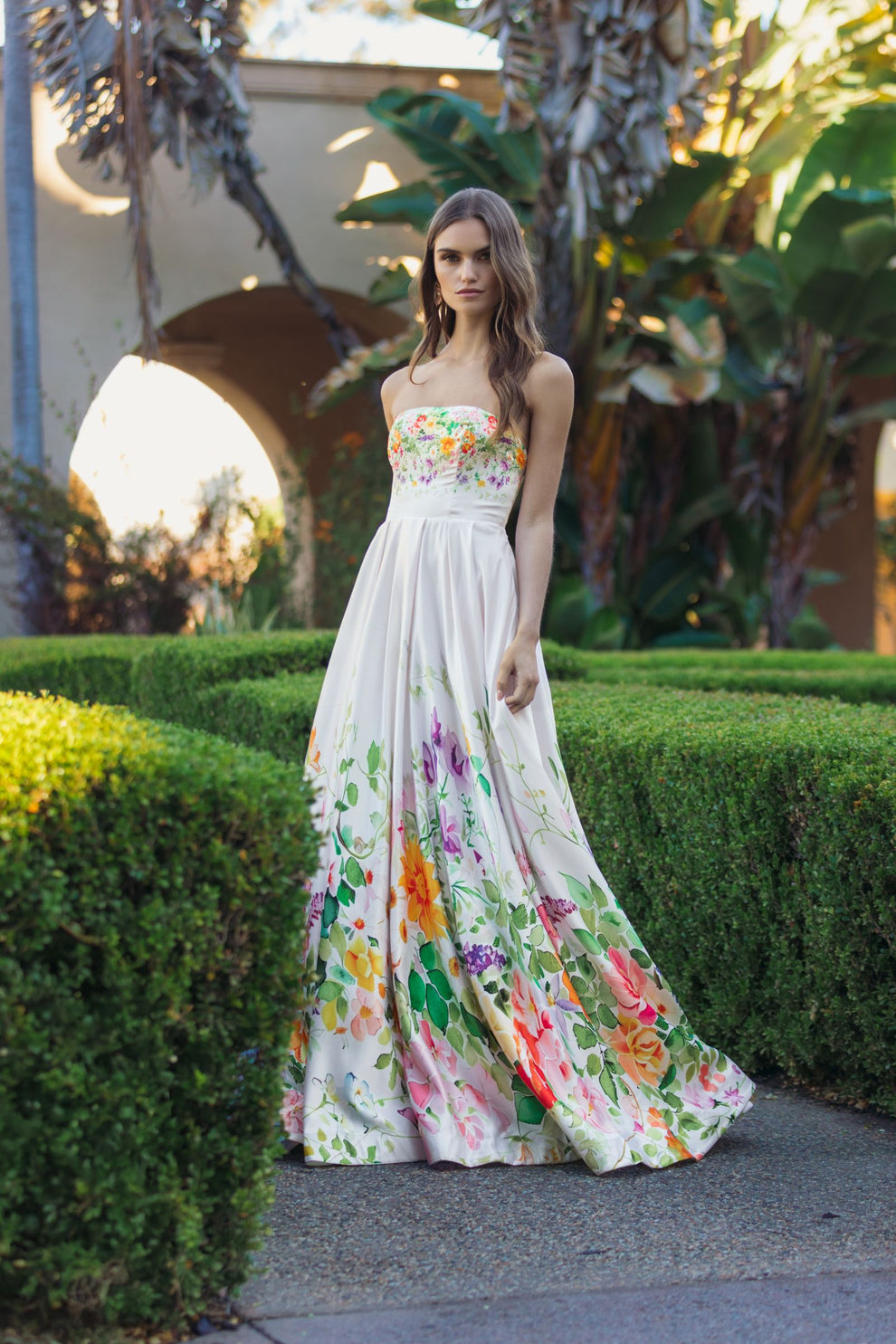 Prom Dresses Formal Floral Print Long A Line Prom Dress Mac Duggal 8470 Ivory Multi