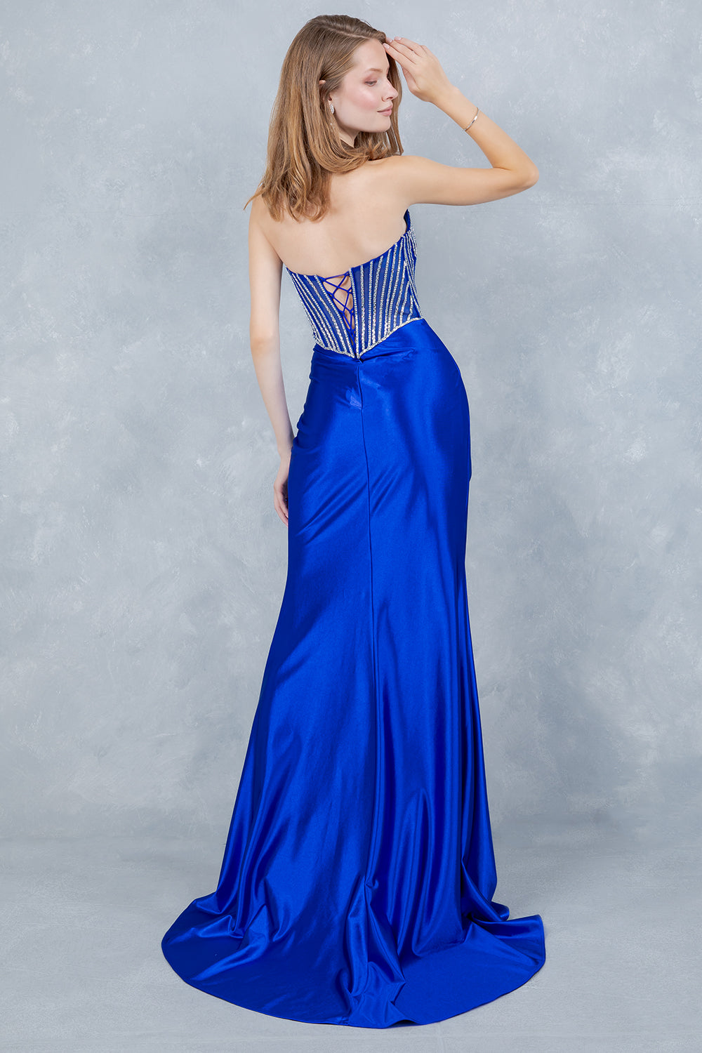 Prom Dresses Long Formal Lace Applique Pleated Prom Dress Cinderella Couture 8473J Royal/Silver