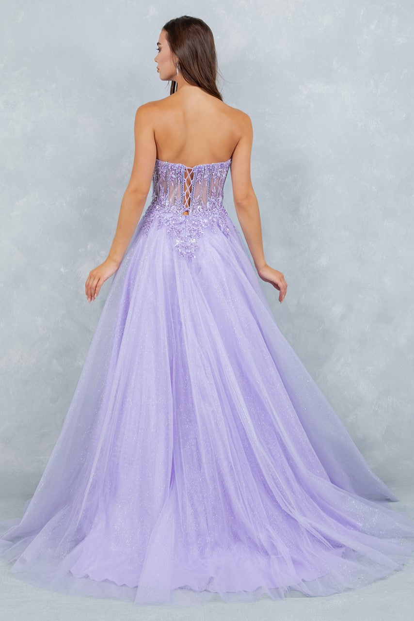 Prom Dresses Long Floral Lace Corset A Line Formal Glitter Slit Prom Dress Cinderella Couture 8476J Lilac