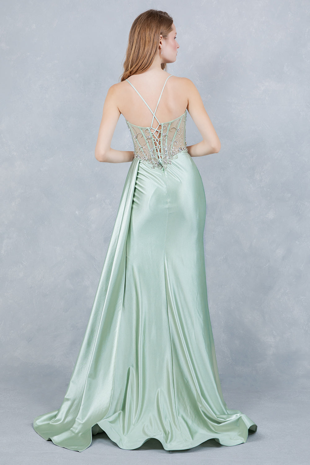 Prom Dresses Long Formal Beaded Corset Prom Dress Cinderella Couture 8483J Sage