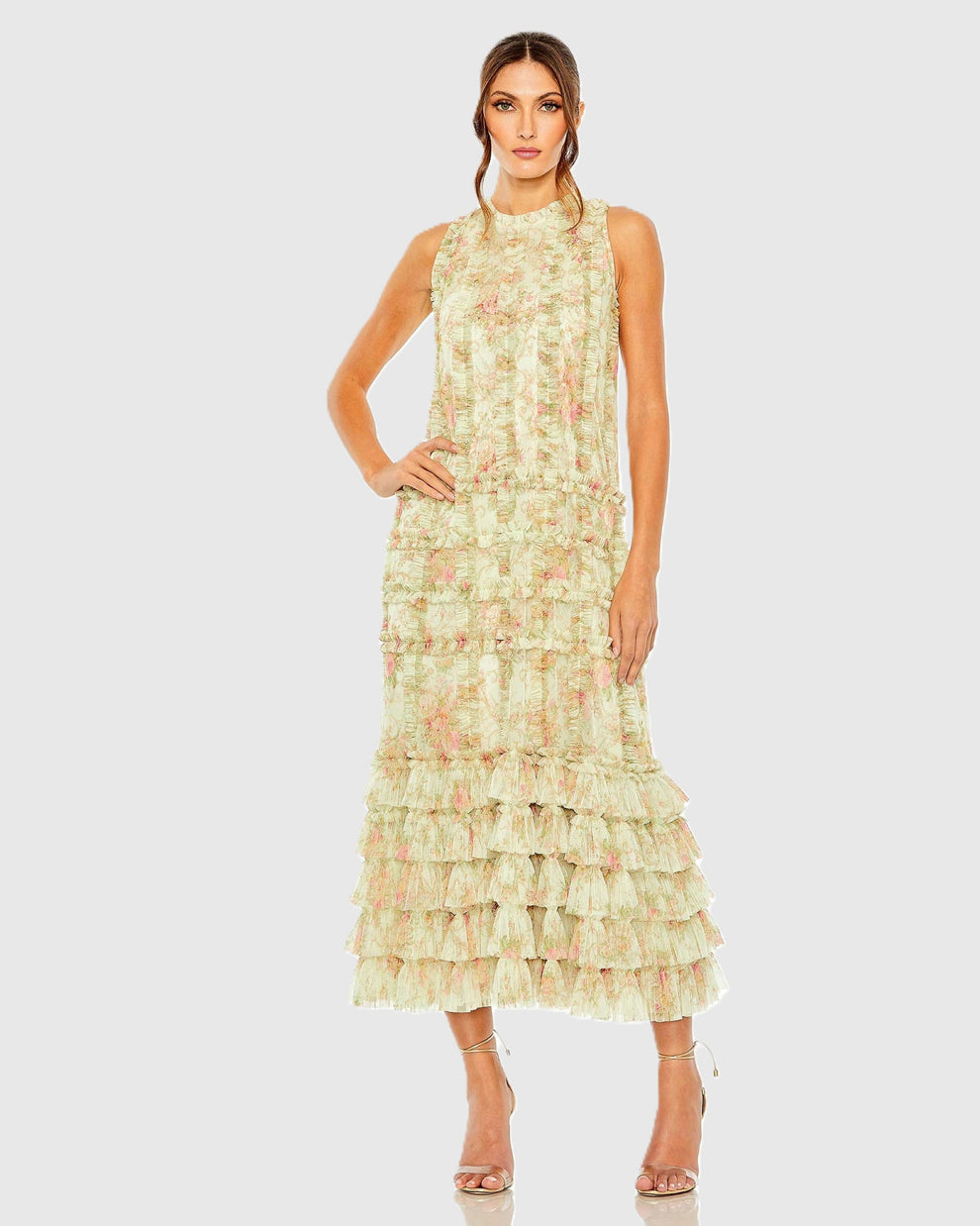 Cocktail Dresses Tea Length Floral Short Cocktail Dress Mac Duggal 8484 Sage Multi