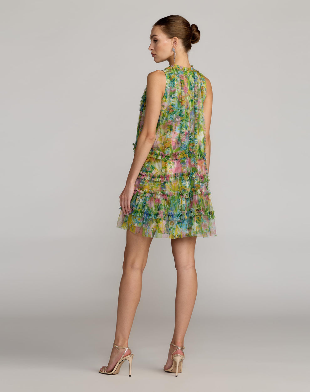 Cocktail Dresses Mini Print Floral Short Ruffle Cocktail Dress Mac Duggal 8488 Green Multi