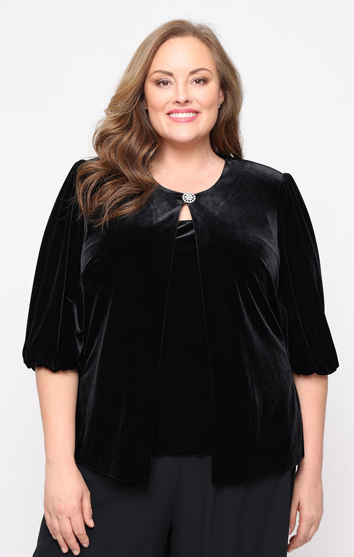 Top Two Piece Velvet Plus Size Formal Top BLACK