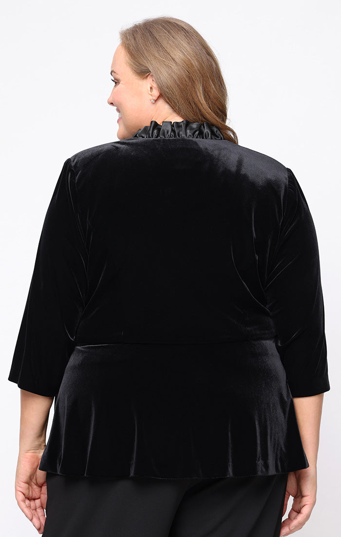 Top Plus Size Velvet Blouse Ruffle Top BLACK
