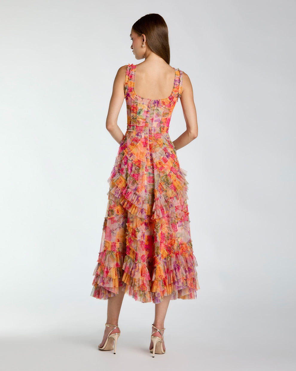 Cocktail Dresses Floral A Line Midi Print Short Cocktail Dress Mac Duggal 8499 Multi
