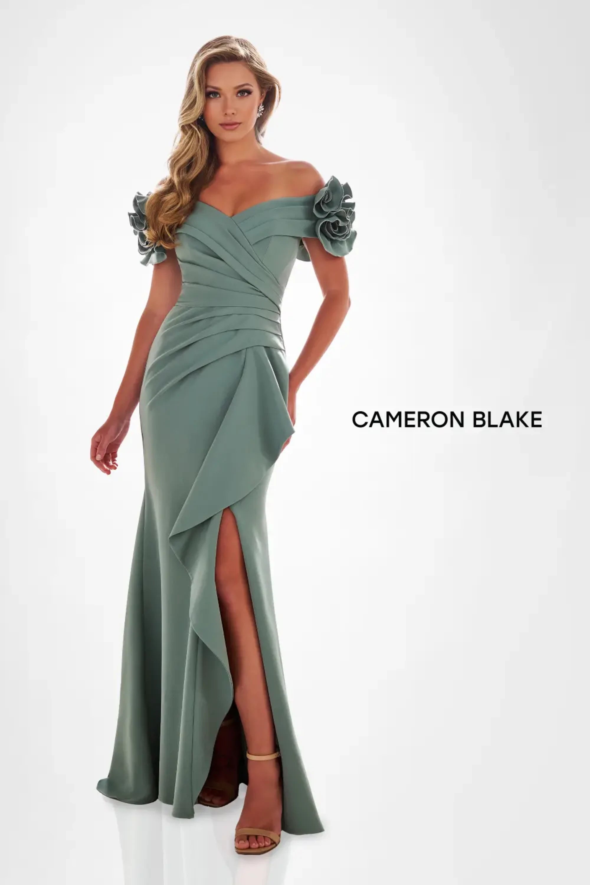 Formal Dresses Pleated Long Formal Slit Evening Gown Eucalyptus