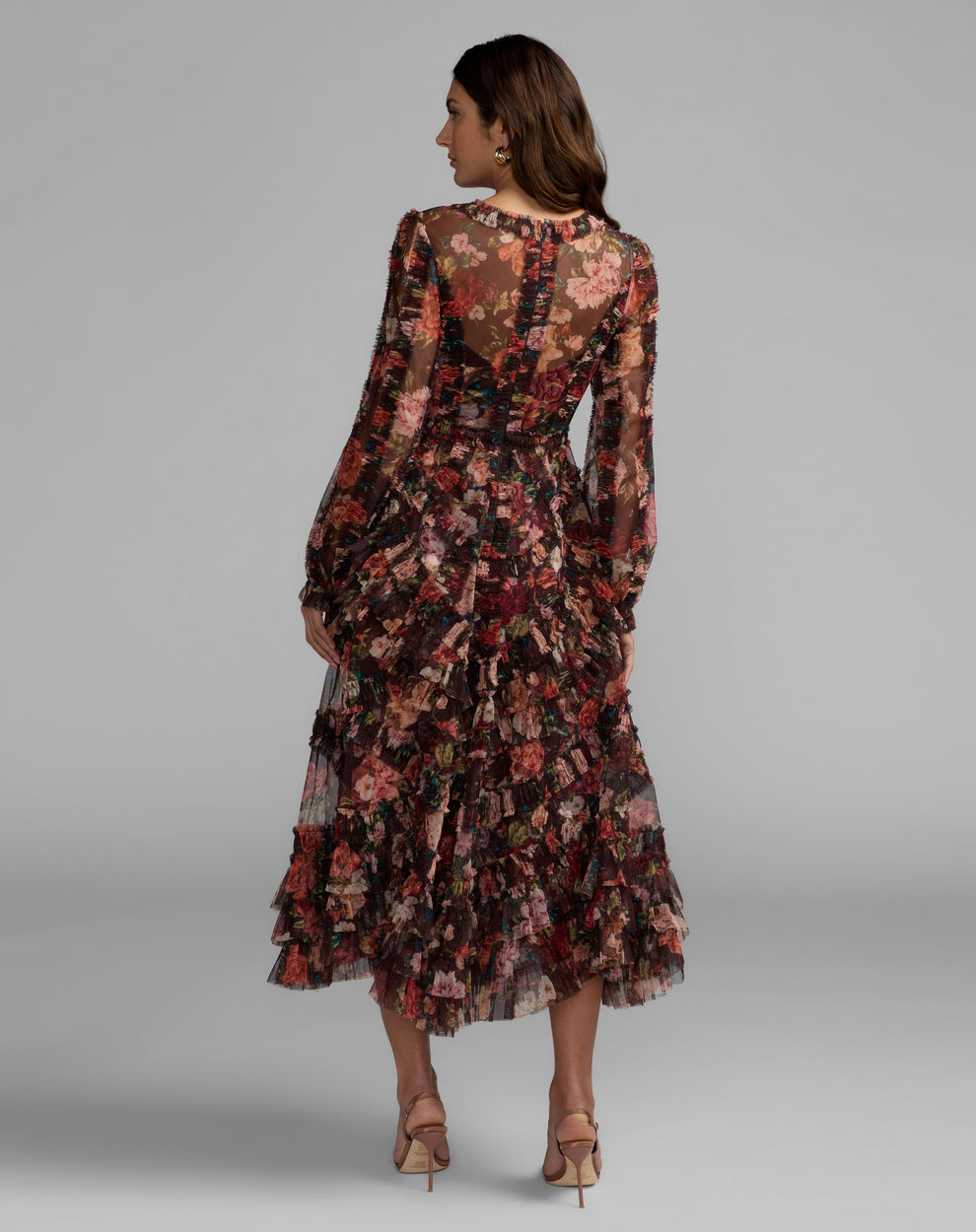 V-Neck Midi Chiffon Cocktail Fit & Flare Mac Duggal 8509