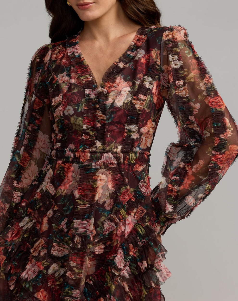 V-Neck Midi Chiffon Cocktail Fit & Flare Mac Duggal 8509