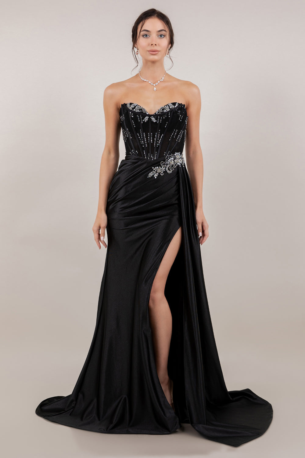 Prom Dresses Beaded Corset Long Formal Prom Dress Black