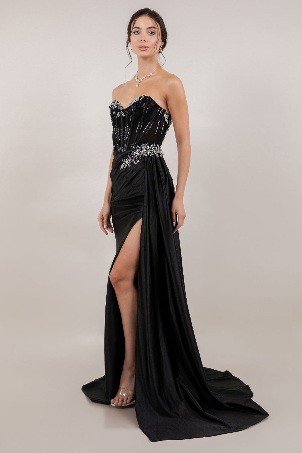 Prom Dresses Beaded Corset Long Formal Prom Dress Black