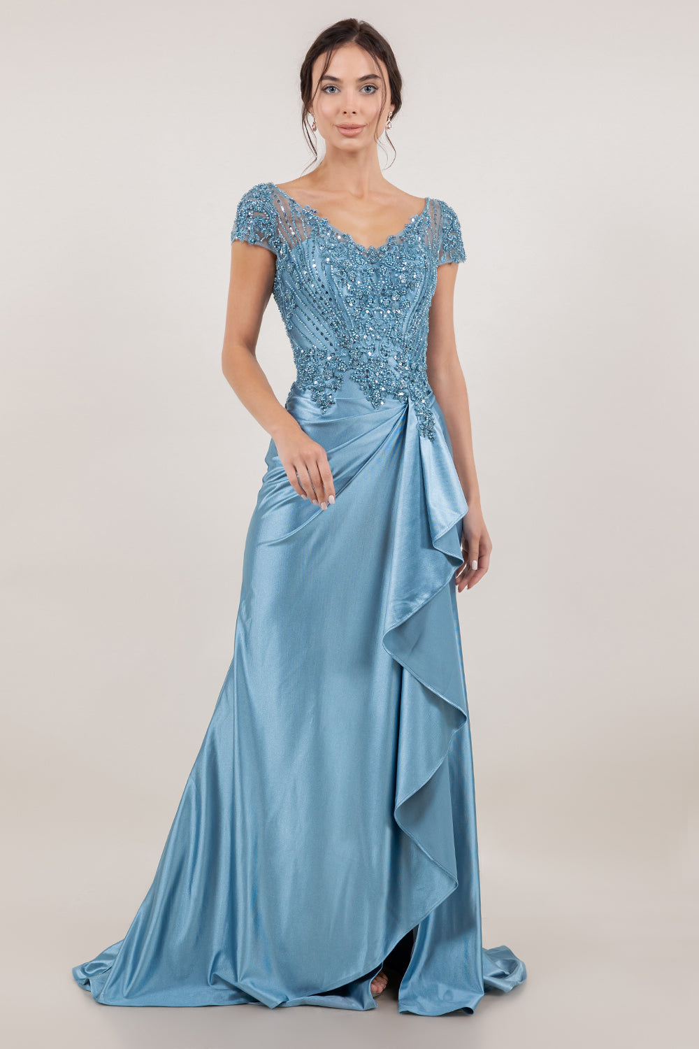 Prom Dresses Beaded Long Formal Prom Evening Dress Dusty Blue