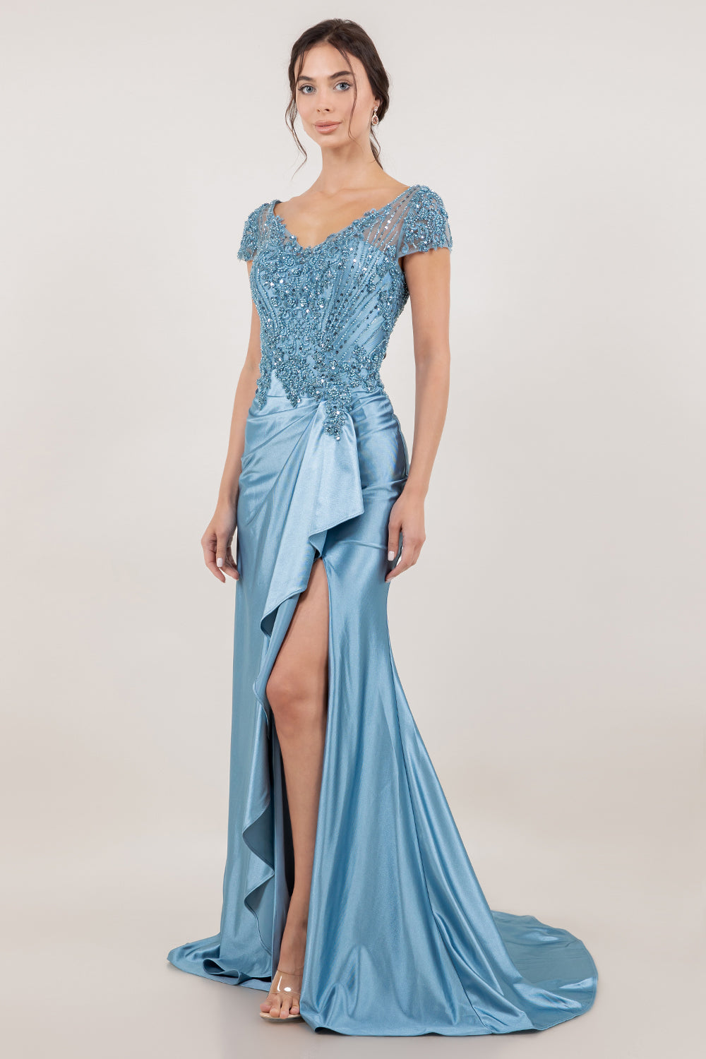 Prom Dresses Beaded Long Formal Prom Evening Dress Dusty Blue
