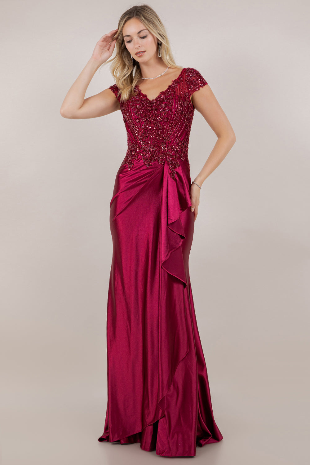 Prom Dresses Beaded Long Formal Prom Evening Dress Wine